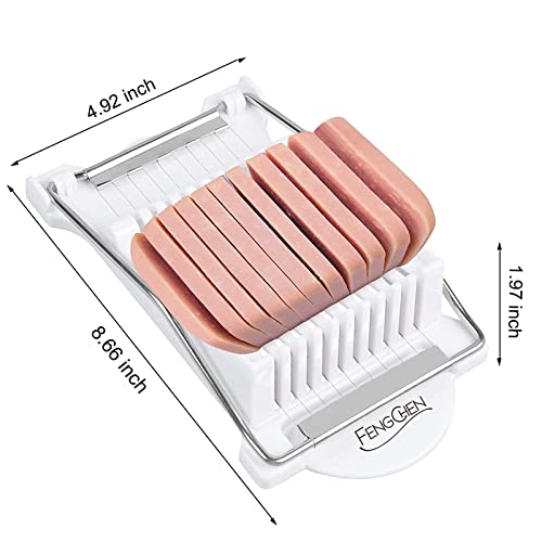 FENGCHEN Spam Slicer, Easy Luncheon Meat Cutter with Stainless Wires, Multi-purpose Soft Food Cutter for Luncheon Meat, Fruit of Kitchen Home Use, Durable and Rust Resistant Food Prep Accessory,White - color: White
