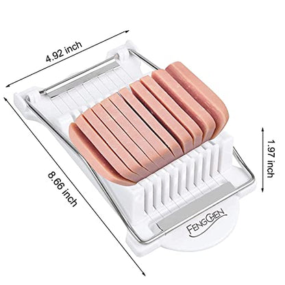 FENGCHEN Spam Slicer, Easy Luncheon Meat Cutter with Stainless Wires, Multi-purpose Soft Food Cutter for Luncheon Meat, Fruit of Kitchen Home Use, Durable and Rust Resistant Food Prep Accessory,White - color: White