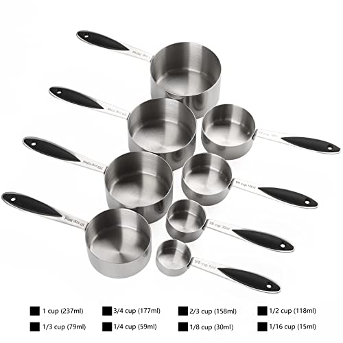 Measuring Cups and Spoons Set Stainless Steel Includes 8 Heavy Duty Measuring Cups 8 Double Sided Magnetic Measuring Spoons and 1 Leveler for Dry and Liquid Ingredients - color: black T