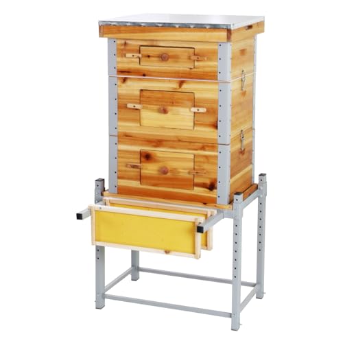 GUTINNEEN Bee Hive with Metal Frame and Stand, 10-Frame Langstroth Beehive Dipped in 100% Beeswax, Bee Hives Box Includes Wooden Frames & Waxed Foundations