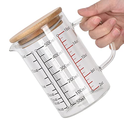 500ml/16.9oz Microwave Safe Glass Measuring Cup | Heat Resistant Borosilicate, V-Shaped Spout, Clear Scale, Multipurpose for Kitchen, Coffee & Yogurt(500ml/16.9oz) - size: 500ML