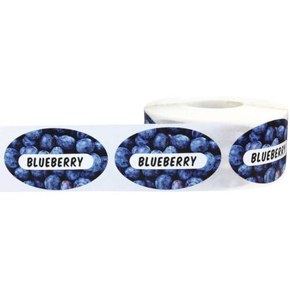 Blueberry Grocery Store Food Labels 1.25 x 2 Inch Oval Shape 500 Total Adhesive Stickers - color: Blueberry