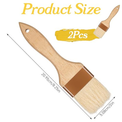 2 Pcs 2 inch Pastry Brush Bristle Basting Brushes Cooking Baking BBQ Oil Brush Food Brushes for Cooking Butter Oil Egg Marinade Grilling Durable Kitchen Marinade Butter Culinary Utensil