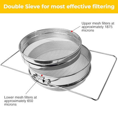 Stainless Steel Honey Strainer, Double Sieve for 5 Gallon Bucket, Beekeeping Equipment with Extendable Arms, Honey Debris Filter
