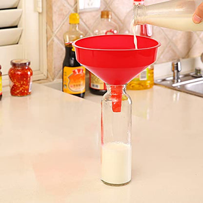 10Pcs Plastic Funnel Set, 6.3 Inch Wide Mouth Red Fuel Funnels for Automotive Oil & Gas, Large Multipurpose Tool for Garage, Kitchen, Garden & Fluid Transfer