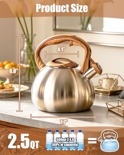 Misswater Tea Kettle for Stove Top,3.1QT Whistling Tea Kettle | Food Grade Stainless Steel,Loud Whistling Kettle,Heat-Resistant Handle,Suitable for All Heat Sources, Suit for boiling water