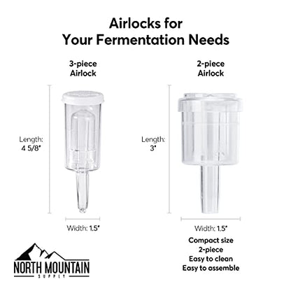North Mountain Supply 2-Piece Airlocks with #6.5 Rubber Stoppers for Fermentation - Airlocks for Wine Making, Brewing Beer, and Fermenting Foods - 3 Pack