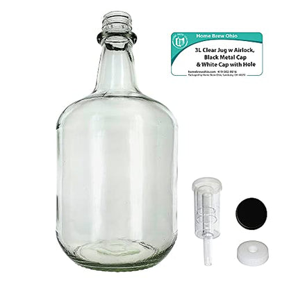 Home Brew Ohio 3L Jug Flint - White Cap with Hole, Econo Three-Piece Airlock, and Black Metal Cap