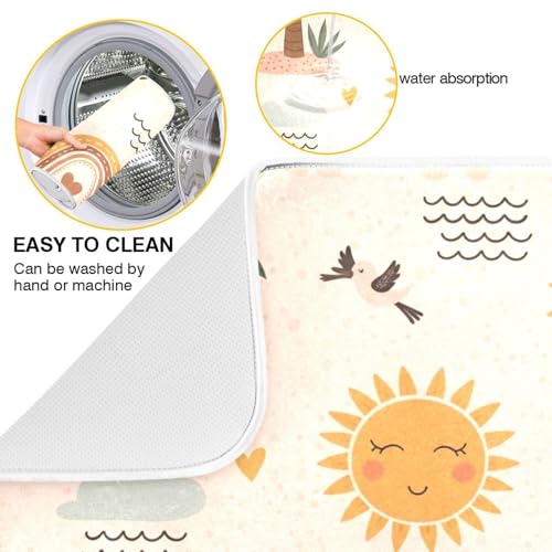 Tropical Sun Palm Tree Dish Drying Mat for Kitchen Counter Super Absorbent Draining Mat with Non-slip Backed Sink Tray Mat for Dish Bottles Cups Bowl Sinks Countertops Draining Racks