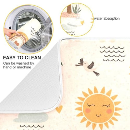 Tropical Sun Palm Tree Dish Drying Mat for Kitchen Counter Super Absorbent Draining Mat with Non-slip Backed Sink Tray Mat for Dish Bottles Cups Bowl Sinks Countertops Draining Racks