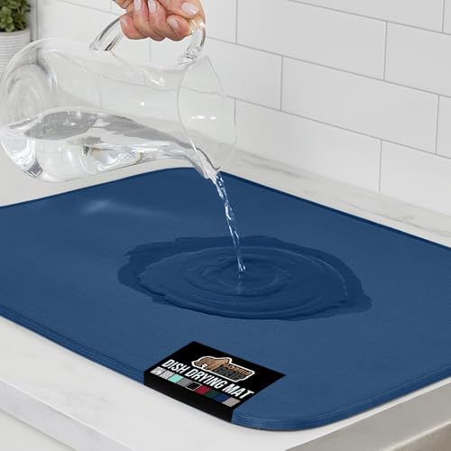 GORILLA GRIP Ultra Water Absorbent Microfiber Dish Drying Mat, 18x24, Quick Dry Thick Mesh, Slip Resistant Pad for Sink Dishes or Under Rack, Kitchen Counter Accessories, Machine Wash, Blue - color: Blue, size: 18" x 24", style: Microfiber