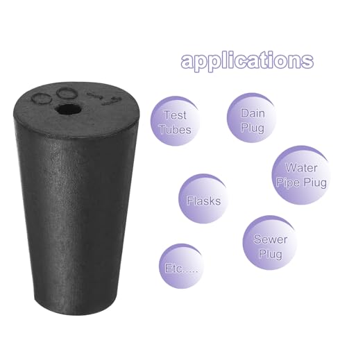 MECCANIXITY Rubber Tapered Plug 10mm to 15mm Solid Test Tubes Bungs Stopper with Hole Black for Lab Home 16 Pieces - size: 10mm-15mm