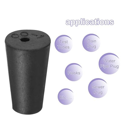 MECCANIXITY Rubber Tapered Plug 10mm to 15mm Solid Test Tubes Bungs Stopper with Hole Black for Lab Home 16 Pieces - size: 10mm-15mm