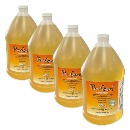 Mann Lake Pro-Sweet Liquid Feed, Natural Supplemental Feed for Bees, Ready-to-Use Nectar Alternative, Formula for Optimal Nutrition & Hive Weight, 1 Gallon 4-Pack, Made in USA - size: 128 Fl Oz (Pack of 4)