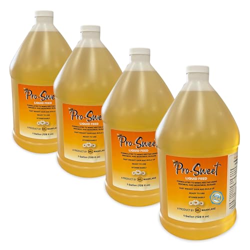 Mann Lake Pro-Sweet Liquid Feed, Natural Supplemental Feed for Bees, Ready-to-Use Nectar Alternative, Formula for Optimal Nutrition & Hive Weight, 1 Gallon 4-Pack, Made in USA - size: 128 Fl Oz (Pack of 4)