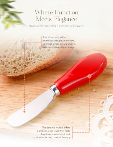 Stainless Steel Butter Spreader Knife 2 Pack with Handle for Kitchen Red | Dishwasher Safe, for Soft & Hard Cheese, Jam, Cold Butter - color: Red 2 Pack