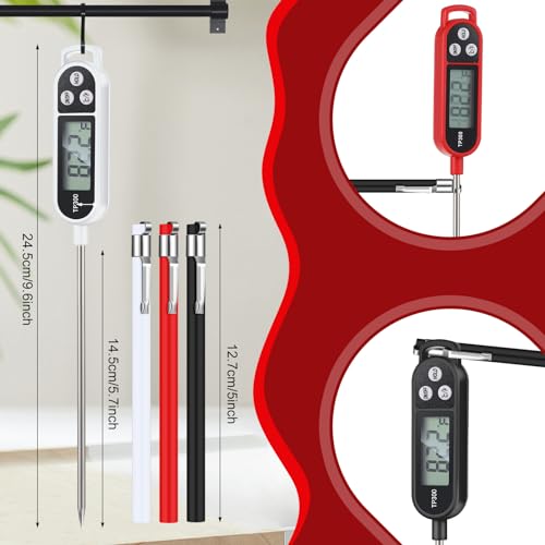 Copkim 12 Pcs Meat Food Thermometer Food with Probe Water Liquid Instant Read Digital Thermometer Kitchen Cooking Supplies for Cooking BBQ Milk Yogurt (Black,White,Red) - color: Black, White, Red