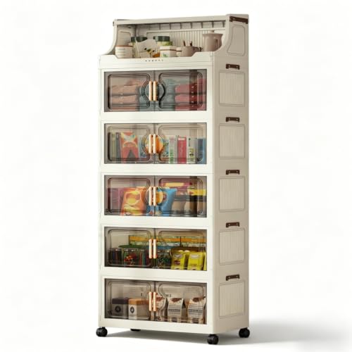 260QT Stackable Storage Bins with Lids & Rack, 6 Tier Large Capacity Foldable Storage Cabinet, Clear Collapsible Pantry Organizer for Home, Kitchen, Bathroom, Dorm, Office, Clear - color: Clear, size: 6 Tier 43.5QT