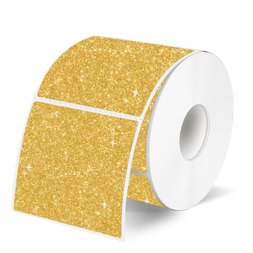 2" x 2" Square Thermal Labels Stickers, Holographic Direct Thermal Stickers Labels, Self-Adhesive Label for Small Business, DIY Logo Design- Glitter Gold - color: Holographic Gold, size: 2 X 2