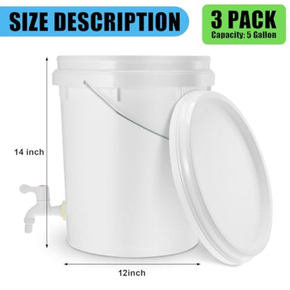 Maxcheck 3 Pack Bucket with Spigot and Lid, Plastic Drink Dispenser with Bottling Bucket Spigot for Self Service Catering and More(5 Gallon) - size: 5 Gallon