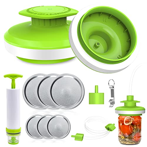 Mason Jar Vacuum Sealer Kit, Vacuum Sealer for jars Canning Sealer and Accessory Hose Mason Jar Attachment with Manual Vacuum Pump and Lid Opener for Wide&Regular Mouth Mason Jars - color: Green