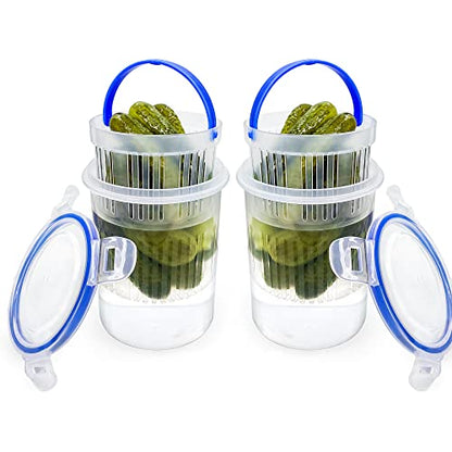 Pickle Jar 24oz 2Pack Pickle container with strainer Pickle Holder Keeper Lifter, pickle storage container suitable for pickling small jars of kimchi, Flip Jar with Leak Proof and Lock It Lid - color: 2PACK