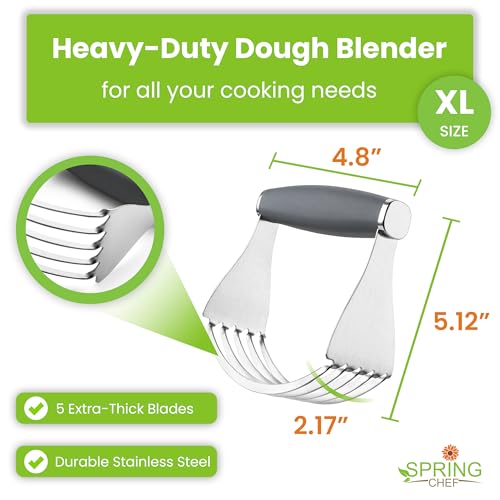 Spring Chef XL Stainless Steel Pastry Cutter Tool for Baking - Heavy Duty Dough Blender - Butter & Dough Cutter Tool with Sharp Blades - Pastry Blender for Easy Mixing - Dishwasher Safe - Gray | Heavy Duty Dough Mixer with Stainless Steel Blades, Butter C