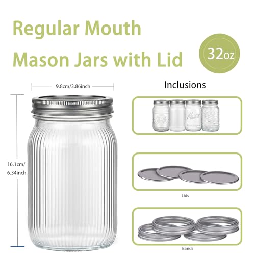 Rubtlamp Clear Mason jar 32 oz, 12 Mixed Pack Glass Jars - Wide Mouth Mason Jars with Airtight Lids for Pickling, Fermenting, Food Storage&DIY Crafts, Microwave & Dishwasher Safe - color: Mix-Clear