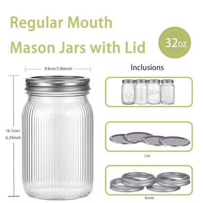 Rubtlamp Clear Mason jar 32 oz, 12 Mixed Pack Glass Jars - Wide Mouth Mason Jars with Airtight Lids for Pickling, Fermenting, Food Storage&DIY Crafts, Microwave & Dishwasher Safe - color: Mix-Clear