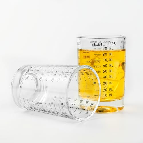 GLASKEY 2 Pack Shot Glass Measuring Cup Set,3 oz/90ML Liquid Heavy High Espresso Glass Cup,Dishwasher Safe,Measurement of Dry and Liquid Ingredients(Black) - color: 3oz-Black-2 Pack