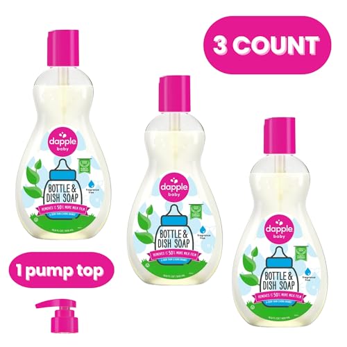 Dapple Baby Fragrance Free Bottle & Dish Soap - (3 Pack) 16.9 fl oz - Cleans Baby Bottles, Sippy Cups, Pacifiers, Breast Pumps, & More - Gently Removes Milk Film & Odors - Includes 1 Pump - size: 16.9 Fl Oz (Pack of 3)