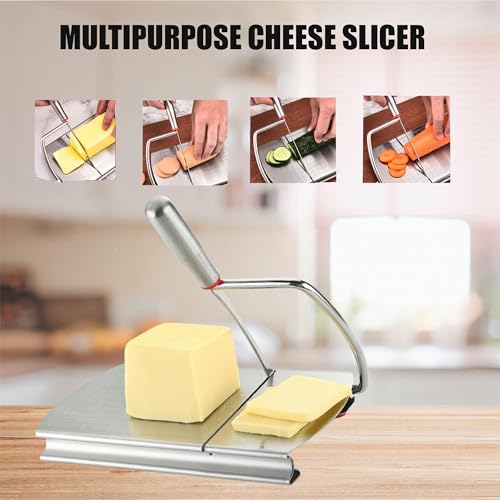 EVER FOUND Stainless Steel Cheese Slicers for Block Cheese Heavy Duty-Multipurpose Cheese Cutter Board with Sharp Knife, Precision Scale and Anti Slip Rubber Pads for cutting Block Cheese & Much More