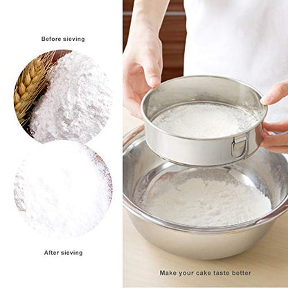 Webake Sieve 6-Inch 60 Mesh, 8-Inch 40 Mesh Sieves Fine Mesh Strainer Set of 2 Stainless Steel Sifter Round Flour Sieve for Baking Straining Powdering