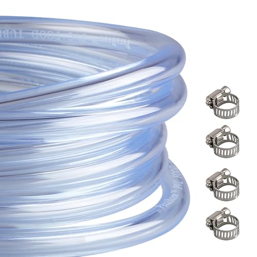 20FT Beer Line Tubing Draft Beer Keg Faucet Tubing 3/16" ID 7/16" OD Clear Vinyl PVC Line with 4PCS Hose Clamps Good Grade Hose for Ball Lock, Keg Regulator, Wine Making by GWENBHMTOOL - color: Clear