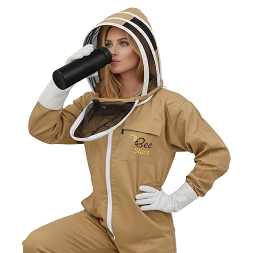 Bee Suit with Fencing Veil One Pair Gloves Polycotton Sting Proof Beekeeping Suit for Beekeeper - color: Khaki, size: Small