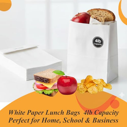 Concession Essentials White Paper Lunch Bags, 4lb Capacity, Holiday Cookie Bags, 50 Count Pack - size: 3.5" x 2.5" x 5.5" (4 lb capacity)