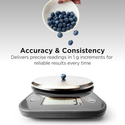 Kitchen Mama Q-Series Digital Food Scale, Metal Gray | 13.2 lb / 6000g Capacity, 1g Precision, Tare Function, Stainless Steel Platform, LCD Display - color: Metal Gray