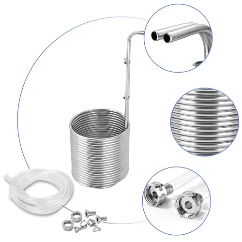 BACOENG 1/2" x 50Ft 304 Wort Chiller, Immerson Chiller, Stainless Steel Tubing Coil for Ice Bath Beer Brewing Tubing Coil, Water Cooler Equipment - size: 1/2" x 50Ft w/ Hose
