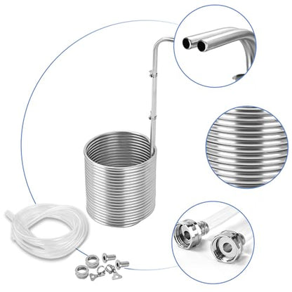 BACOENG 3/8" x 50Ft 304 Wort Chiller, Immerson Chiller, Stainless Steel Tubing Coil for Ice Bath Beer Brewing Tubing Coil, Water Cooler Equipment - size: 3/8" x 50Ft w/ Hose