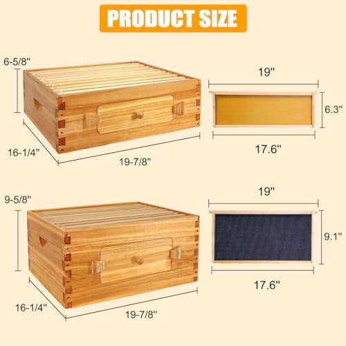 BeeCastle 10-Frame Langstroth Beehive, Beeswaxed Coated Bee Hive Starter Kit for Beekeeping Beginners with Beehive Frame and Waxed Foundation (1 Deep Beehive Box & 1 Medium Beehive Box) - size: 1 Deep & 1 Super Box