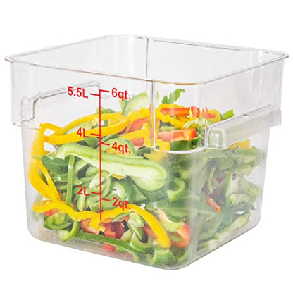 Restaurantware Met Lux 6 Quart Brine Buckets 10 Square Marinating Containers - With Volume Markers Built-In Handles Clear And Red Plastic Dough Rising Buckets Freezer-Safe Lids Sold Separately - size: 6 Quarts, style: 10 Count