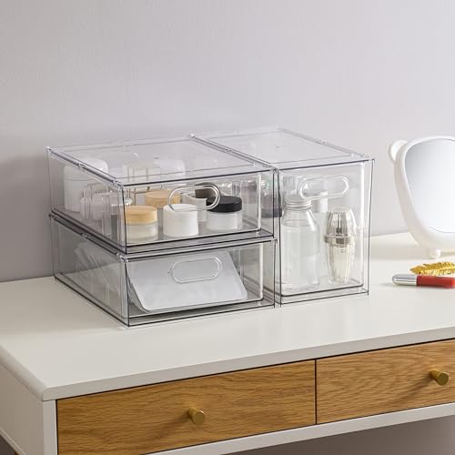 Mano 3PackFridge Drawer Pull Out Stackable Bins with Handle Clear Refrigerator Drawers Organizer Food Storage Container Box with Dividers Plastic Produce Saver for Pantry, Cabinet, Kitchen（2L+1XL） - style: 1*9L+2*6L