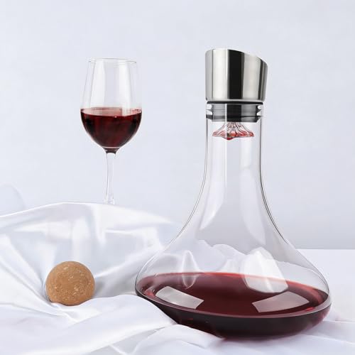 Wine Decanter Built-in Aerator Pourer, 1500ml /50oz Wine Carafe with Aerator,Cleaning Beads and Cork Ball,100% Lead-free Crystal Glass Red Wine Aerator, Wine Gift for Men, Wine Accessories - style: Wine Decanter Set