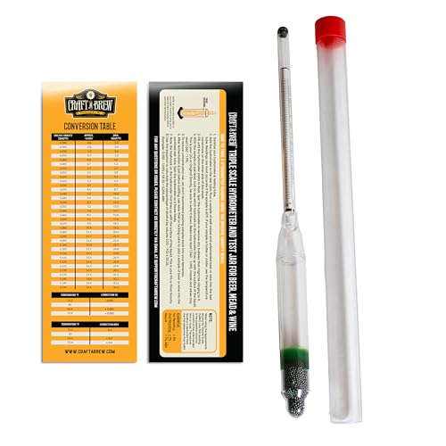 Craft A Brew - Polycarbonate Hydrometer - Triple Scale - Measures Potential Alcohol Content & Density of Sugar - Durable & Built to Last - Specific Gravity, Potential ABV, & Brix