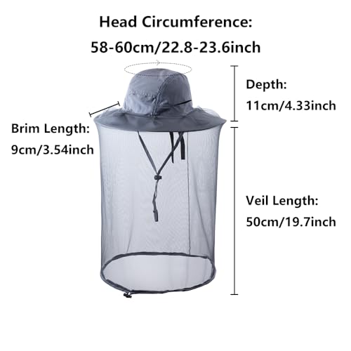 Mosquito Netting Bee Keeper Hat,Garden Bug Gnats Face Cover Head Net Veil Costume Dog Grooming Cap for Women Men Fishing - color: Dark Grey