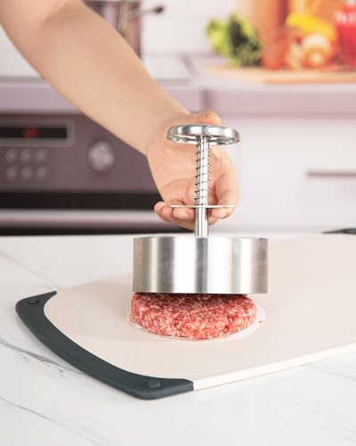 Brigii 304 Stainless Steel Burger Press,Hamburger Patty Maker, Heavy Duty Stainless Steel Burger Press for Ground Beef, Burgers (Dishwasher Safe) (BP01 PRO-5.5") - style: BP01 PRO-5.5"