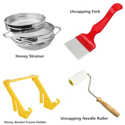 Honey Harvesting Beekeeping Starter Tool Kit, Set of 13,5 Gallon Plastic Honey Bucket Set for Beekeeping Supplies