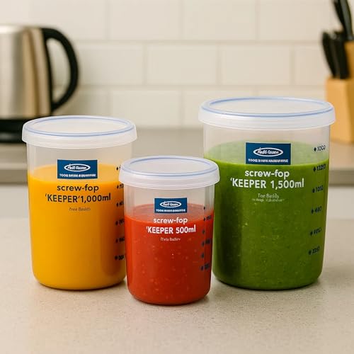 Set of 3, Lustroware Airtight Nestable Food Storage Containers with Lids, Reusable BPA Free Meal Prep Canisters with Measurement Marks, Pantry and Refrigerator Organization (17, 34, 50.7 oz) - size: 17/33.8/50.7 oz