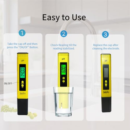 pH Meter for Water Tester Pen Monitor Water ph Meter Quality 0.01 High Accuracy Pocket Size with 0-14 Measurement Range for Soil,Household Drinking, Plants Growing,Pool and Aquarium（Yellow）