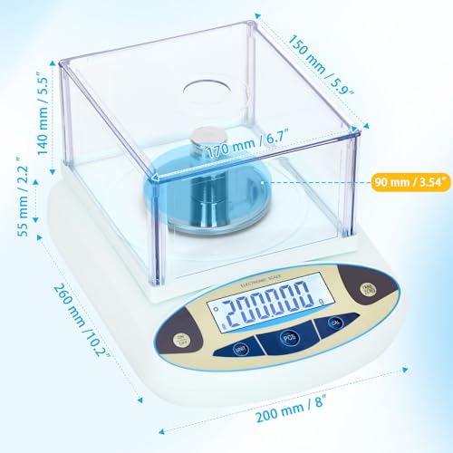 Lab Scale 500g*0.001g,High Precision Accurate Analytical Balance with Windshield,Lab Scale Electronic Scientific Scale Digital Precision Weighing Scale Jewelry Scales(with 200g Calibration Weight) - size: 500gx0.001g